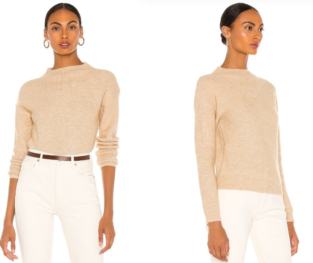 Revolve Heartloom Estelle Sweater Mock Neck Mixed Knit Pattern S Small Oat Beige